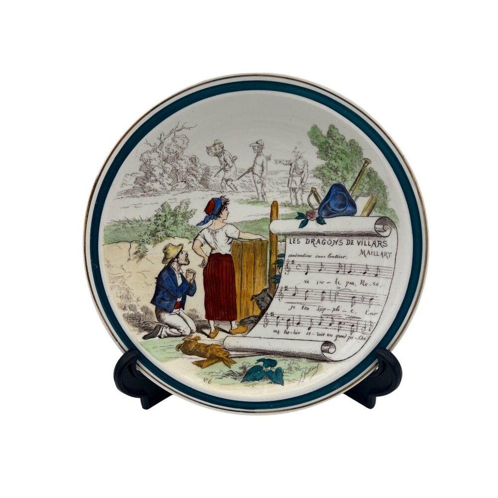 Creil Montereau Sujets Musicaux 8.5" Plate Les Dragons De Villars Maillart 1900s